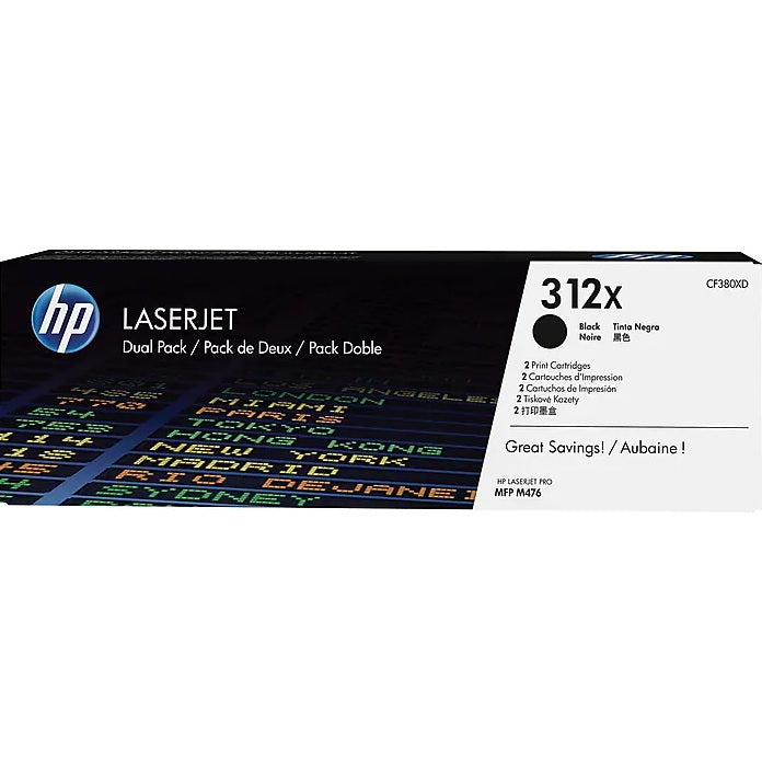 HP 312X CF380XD Black High Yield Toner Cartridge, 2-Pack