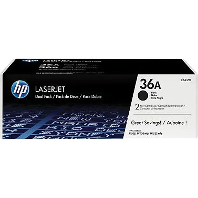 HP 36A CB436D Black Standard Yield Toner Cartridge, 2-Pack