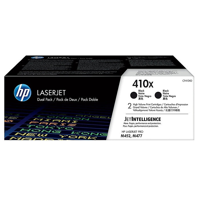 HP 410X CF410XD Black High Yield Toner Cartridge, 2-Pack