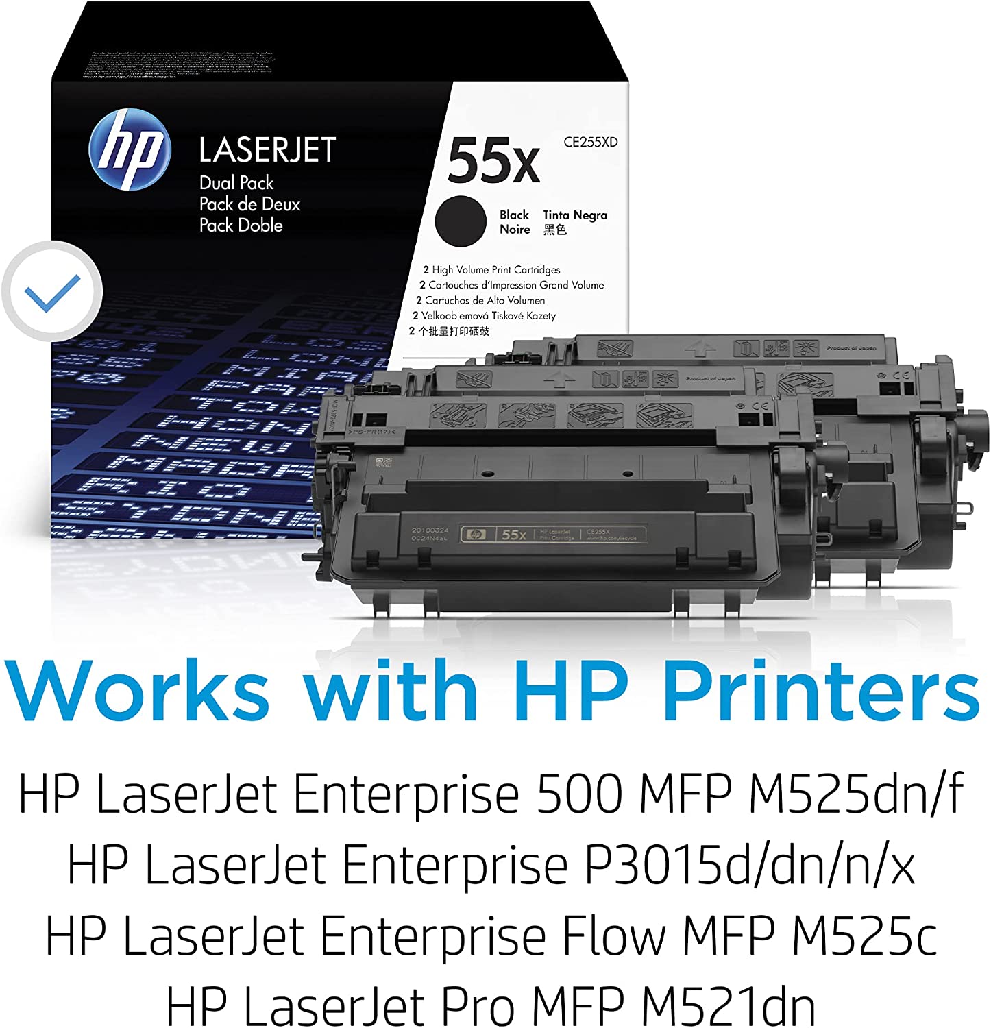 HP 55X CE255XD Black High Yield Toner Cartridge, 2-Pack