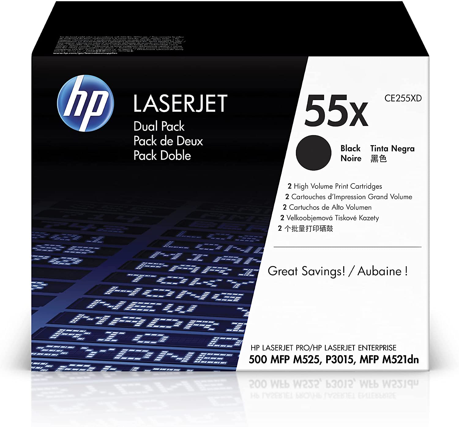 HP 55X CE255XD Black High Yield Toner Cartridge, 2-Pack