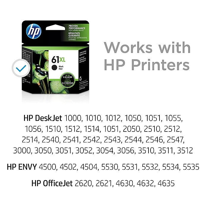 HP 61XL CH563WN#140 Black High Yield Ink Cartridge - 2 Each