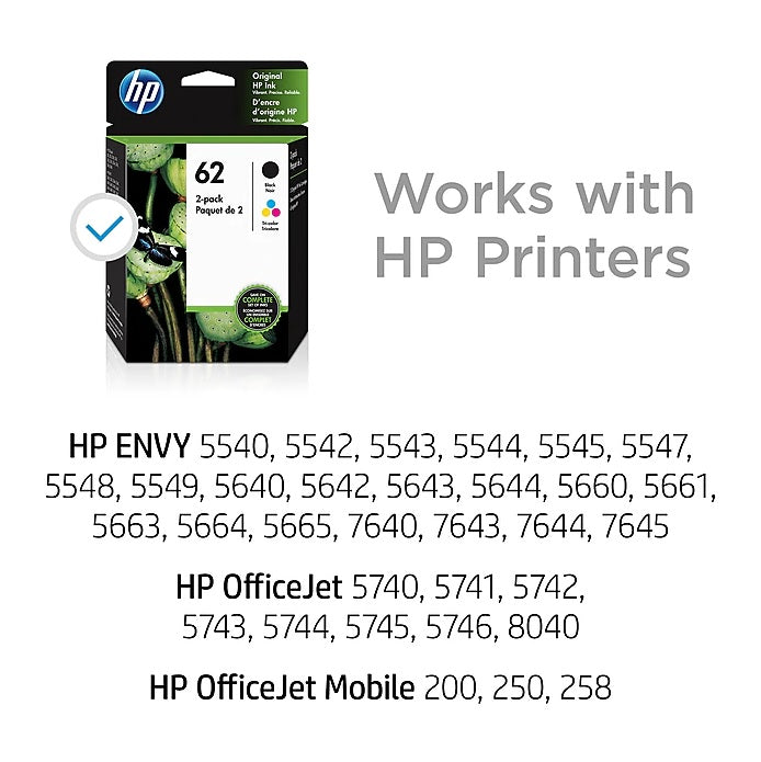 HP 62 N9H64FN#140 Black, Tri-Color Standard Yield Ink Cartridge, 2-Pack