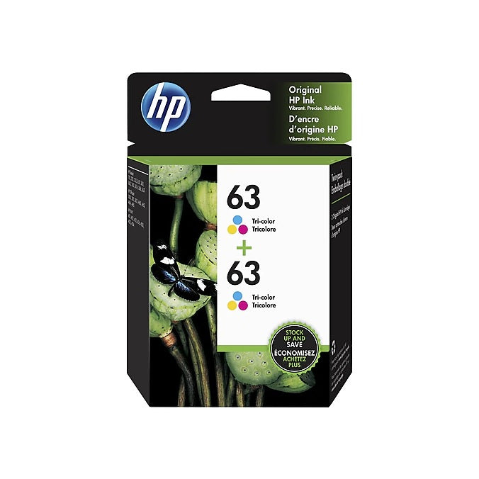 HP 63 1VV67AN#140 Tri-Color Standard Yield Ink Cartridge, 2-Pack