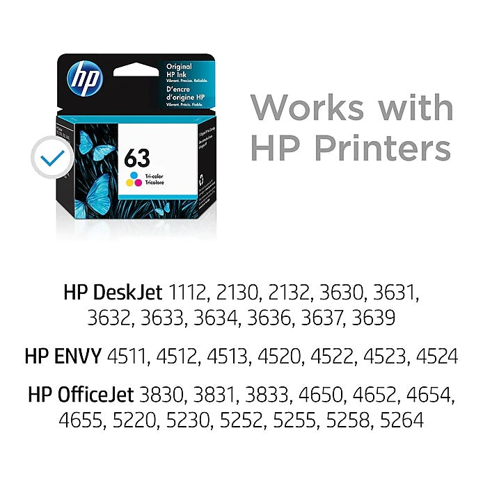 HP 63 F6U61AN#140 Tri-Color Standard Yield Ink Cartridge
