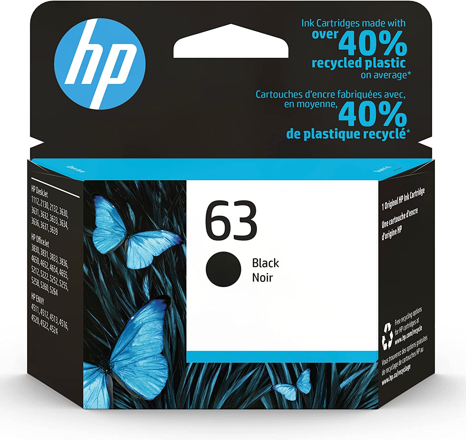 HP 63 F6U62AN#140 Black Standard Yield Ink Cartridge - 2 Each