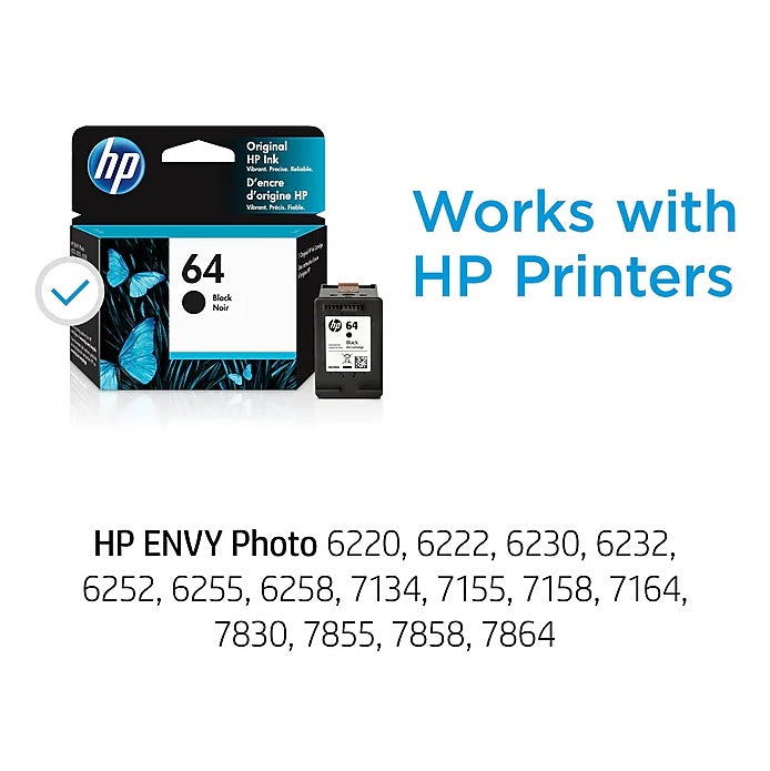 HP 64 N9J90AN#140 Black Standard Yield Ink Cartridge - 2 Each