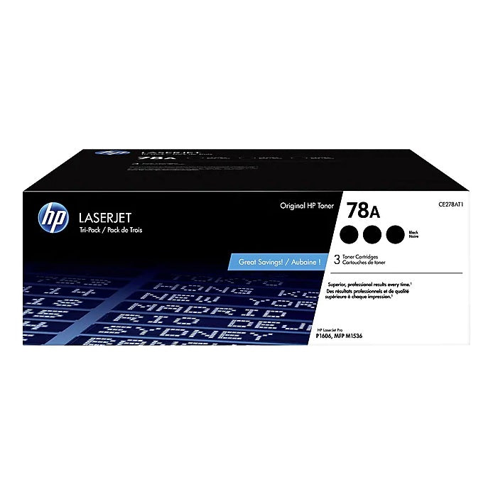 HP 78A CE278AT1 Black Standard Yield Toner Cartridge, 3-Pack