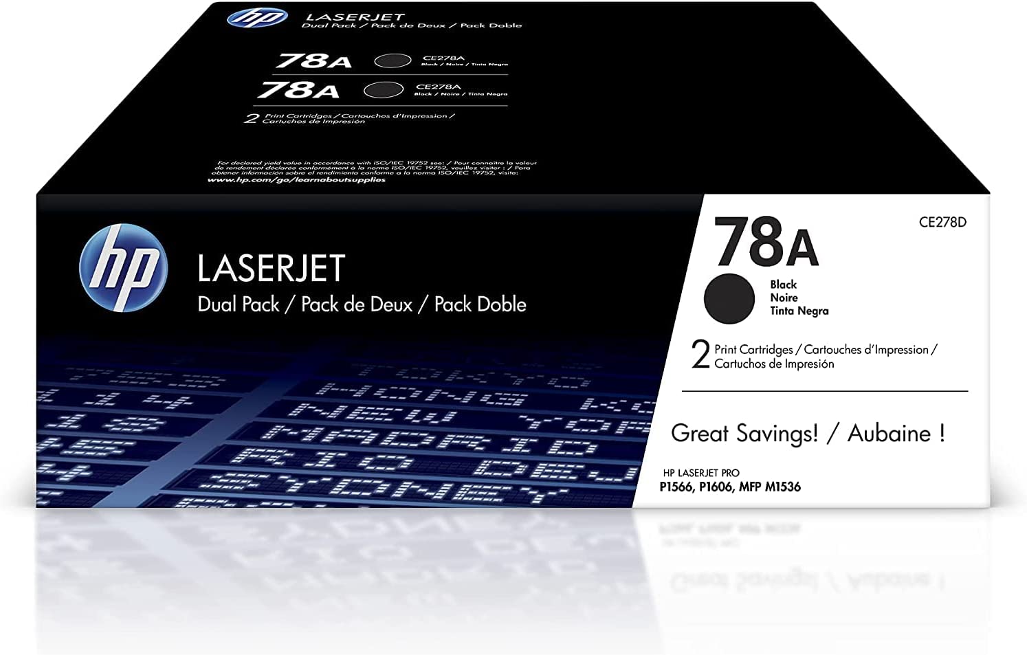 HP 78A CE278D Black Standard Yield Toner Cartridge, 2-Pack