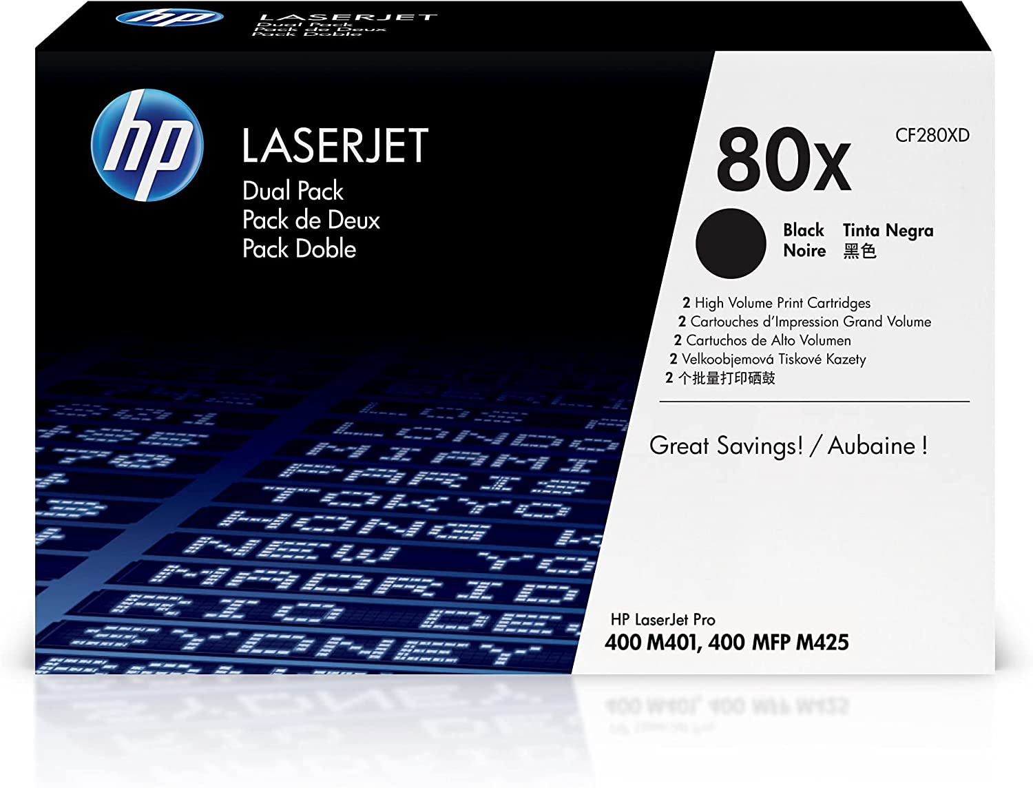 HP 80X CF280XD Black High Yield Toner Cartridge, 2-Pack