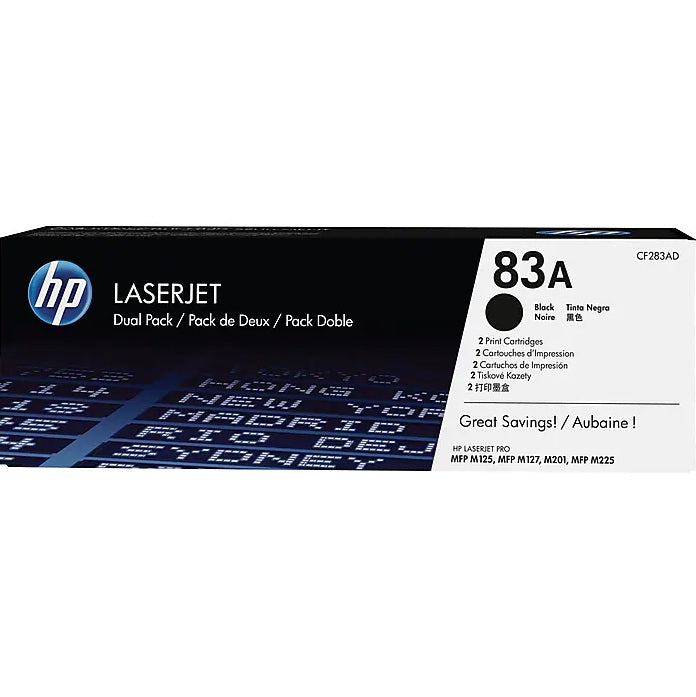 HP 83A CF283AD Black Standard Yield Toner Cartridge, 2-Pack