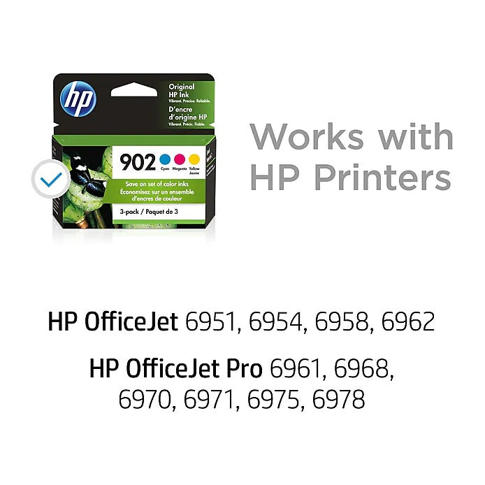 HP 902 T0A38AN#140 Cyan, Magenta, Yellow Standard Yield Ink Cartridge, 3-Pack