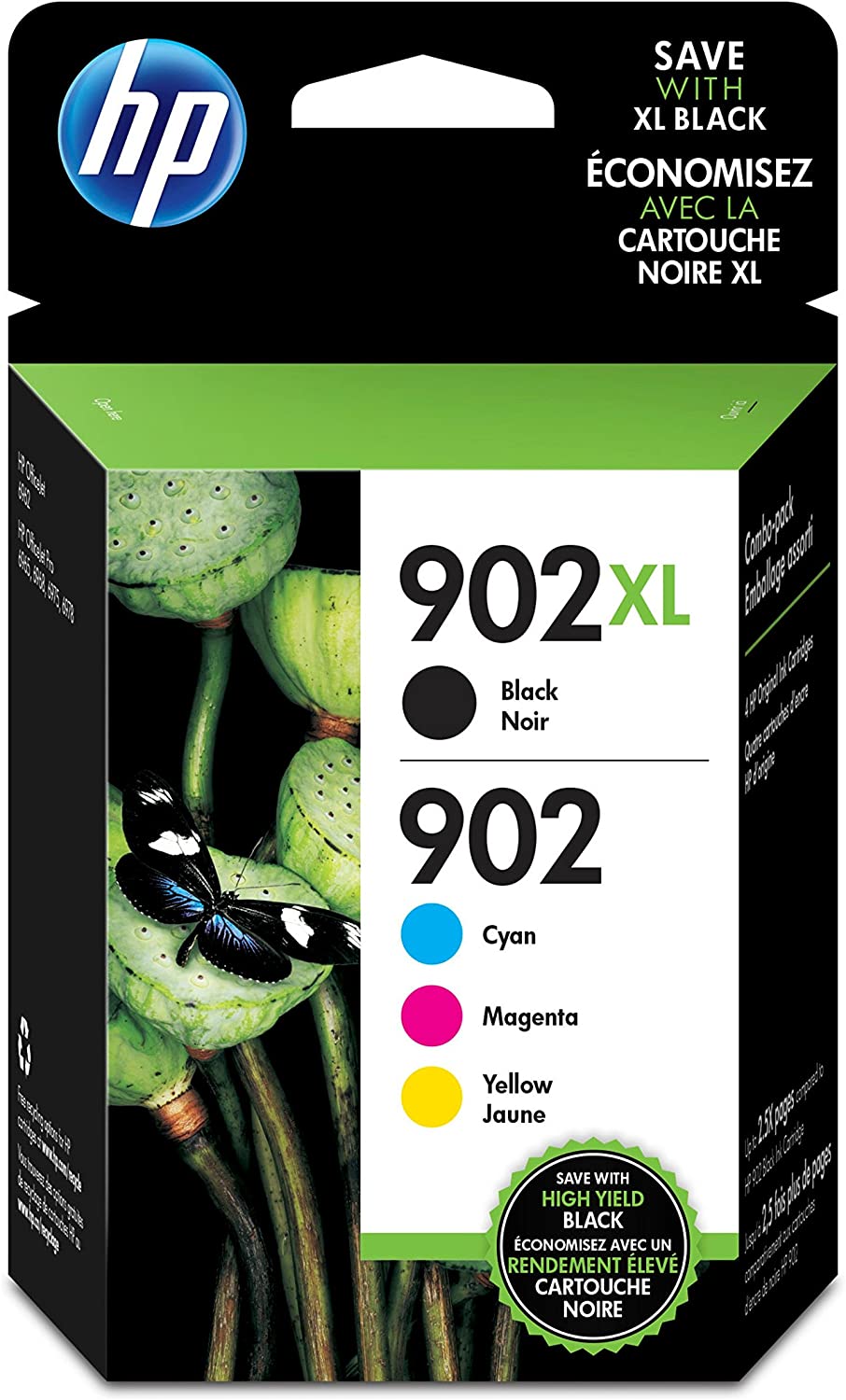 HP 902XL/902 T0A39AN#140 Black High Yield and Cyan, Magenta, Yellow Standard Yield Ink Cartridge, 4-Pack