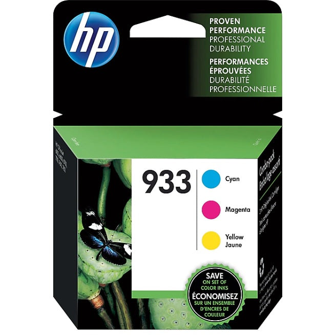 HP 933 N9H56FN#140 Cyan, Magenta, Yellow Standard Yield Ink Cartridge, 3-Pack
