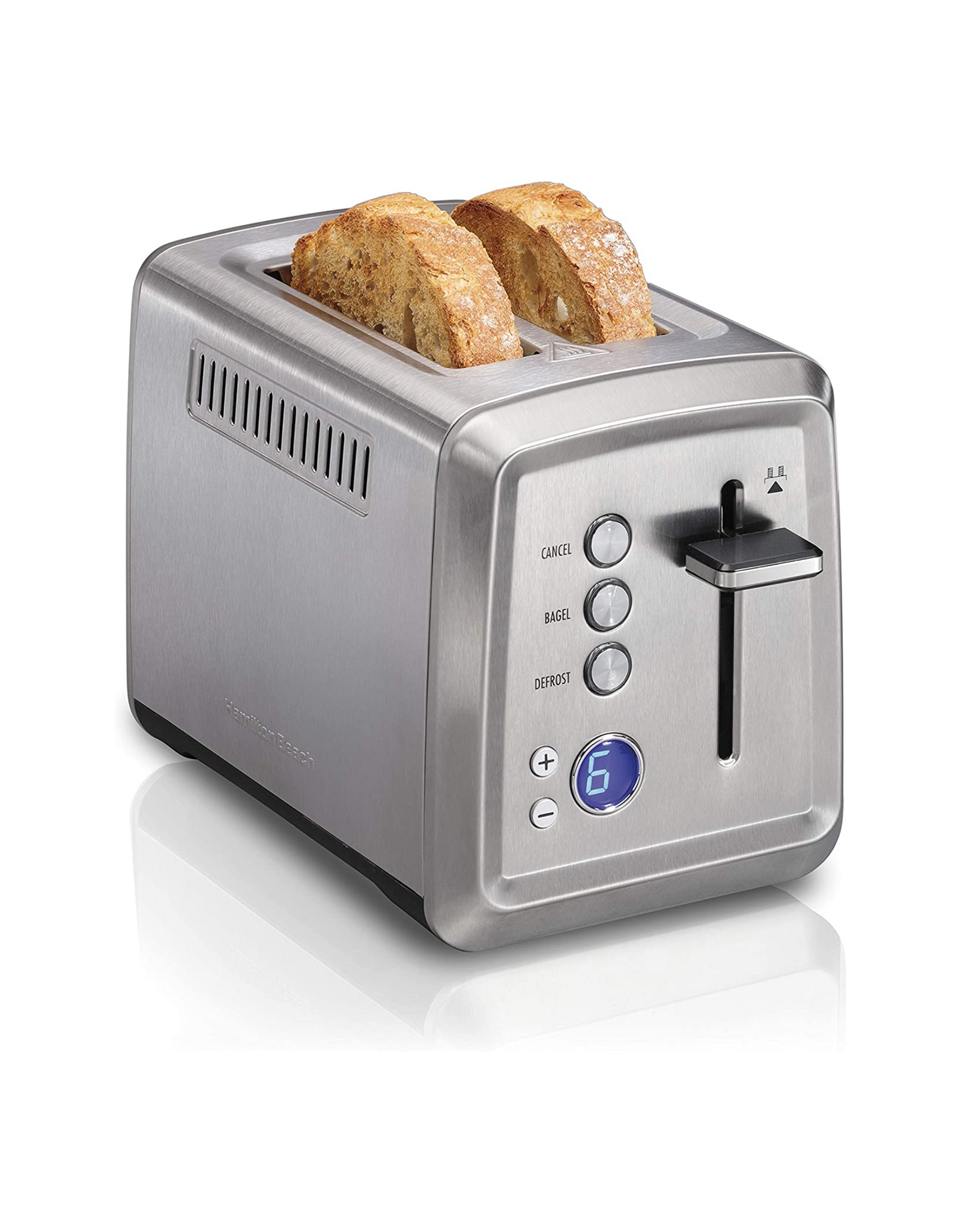 Hamilton Beach 22796 Toaster, with Bagel & Defrost Settings, 2 Slice Digital, Stainless Steel