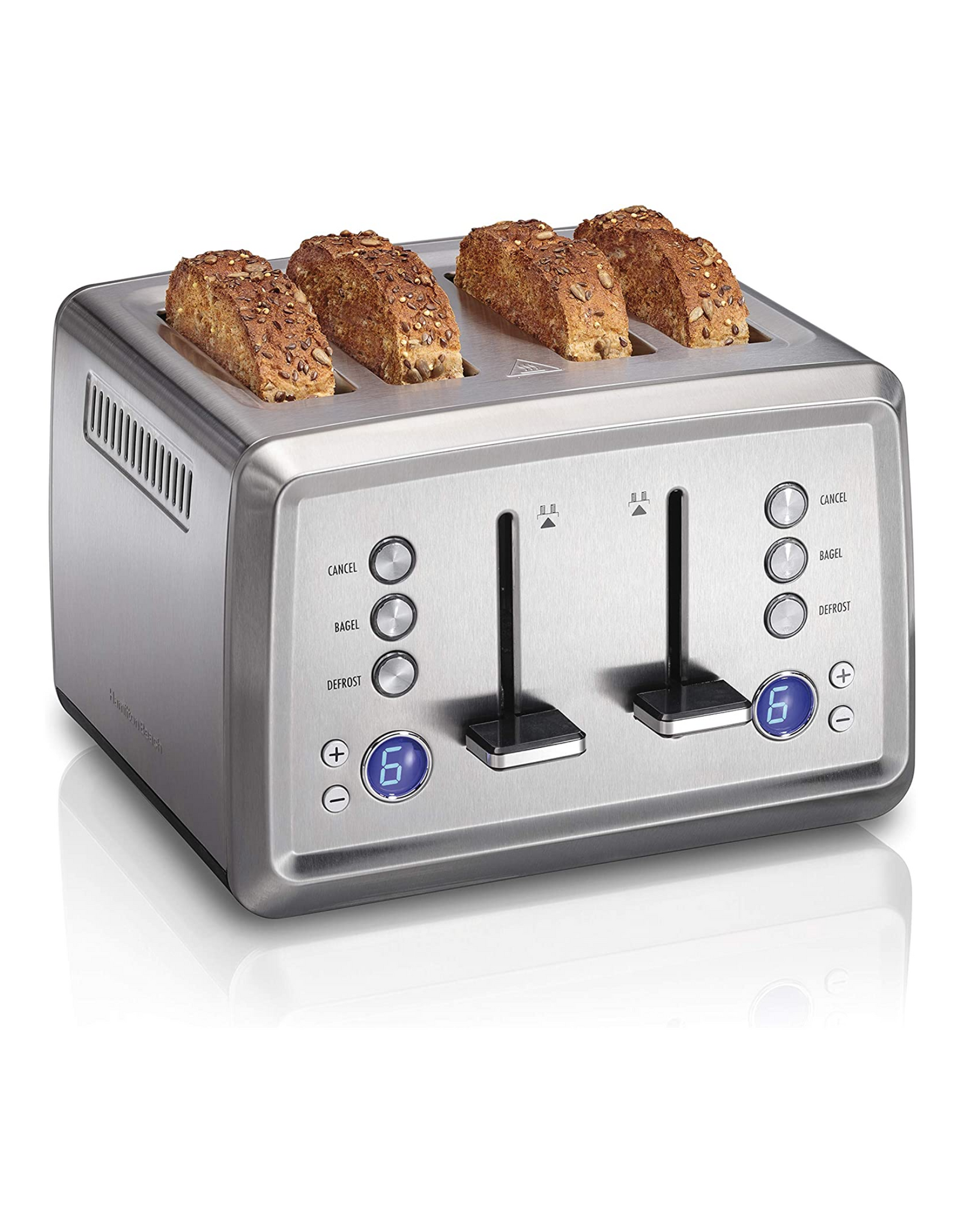 Hamilton Beach 24796 Toaster, with Bagel & Defrost Settings, 4 Slice Digital, Stainless Steel