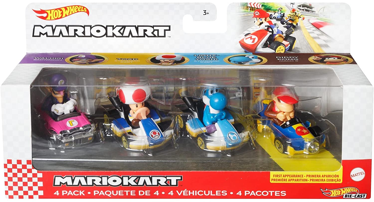 Hot Wheels Mario Kart Vehicle 4-Pack, Features  Set 4 1:64 scale die-cast vehicles - for Ages 3 Years Old & Up