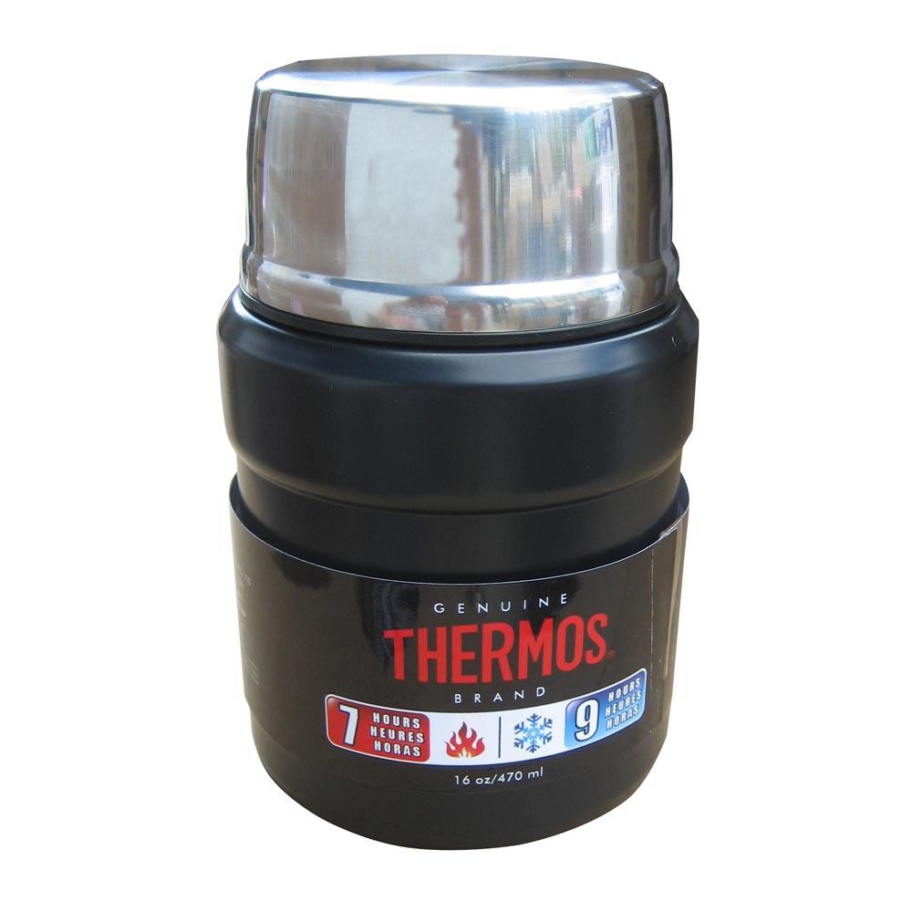Thermos Stainless King™ Vacuum Insulated Food Jar w-Folding Spoon - 16 oz. - Stainless Steel-Matte Black