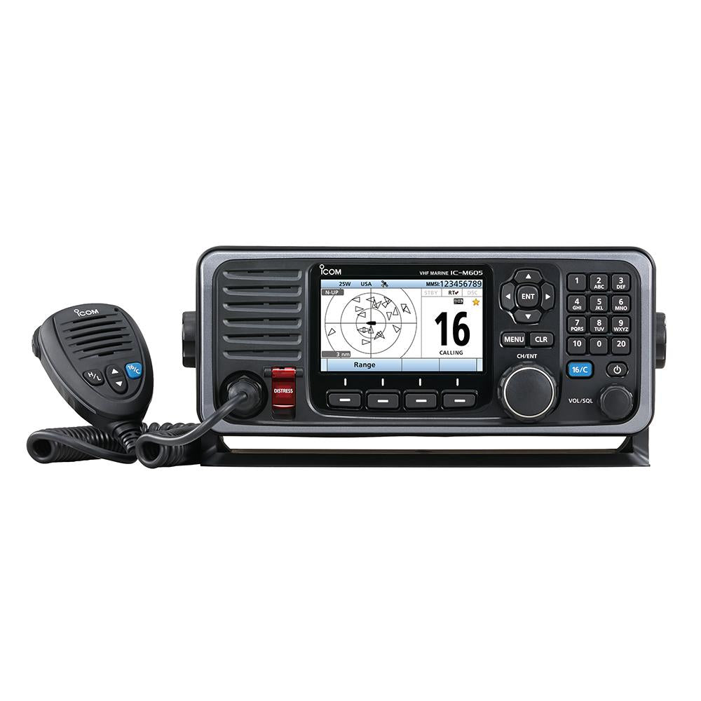 Icom M605 Fixed Mount 25W VHF w-Color Display & Rear Mic Connector