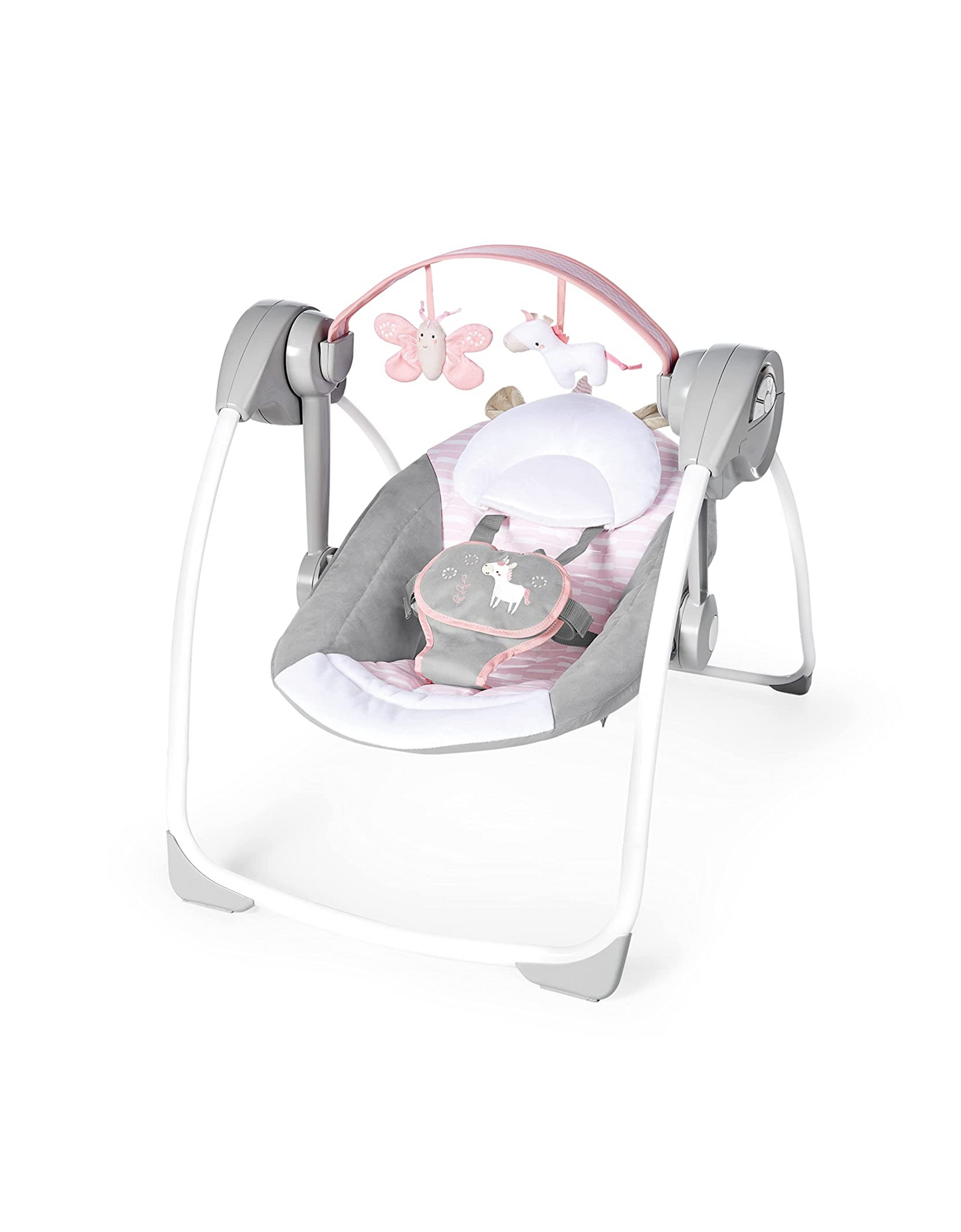 Ingenuity Comfort 2 Go Compact Portable 6 Speed Baby Swing with Music, Flora, Pink
