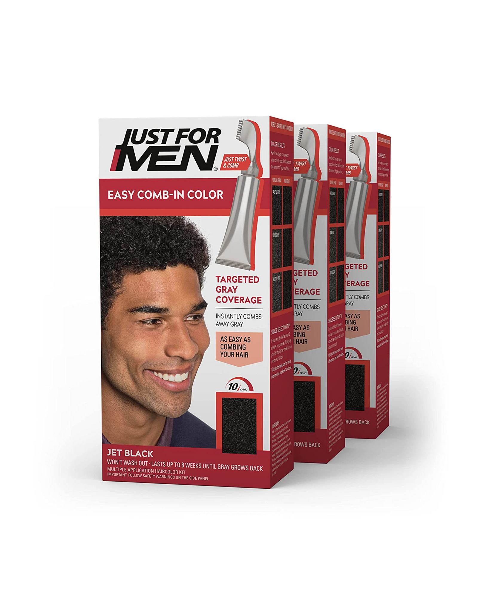 Just For Men Easy Comb-In Color Mens Hair Dye, Jet Black, 3 Pack