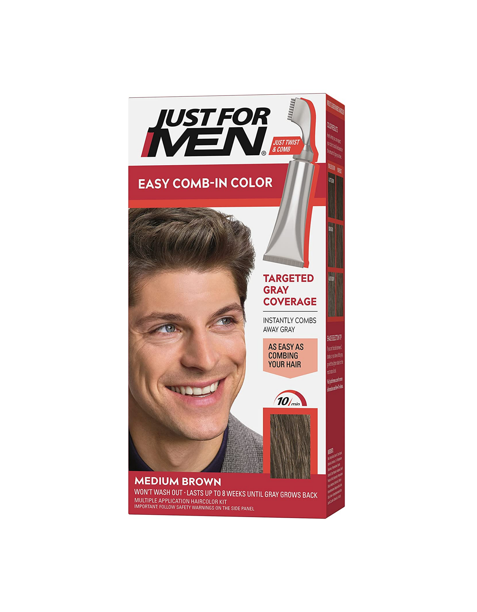 Just For Men Easy Comb-In Color Mens Hair Dye, Medium Brown, 1 Ct (Pack of 1)