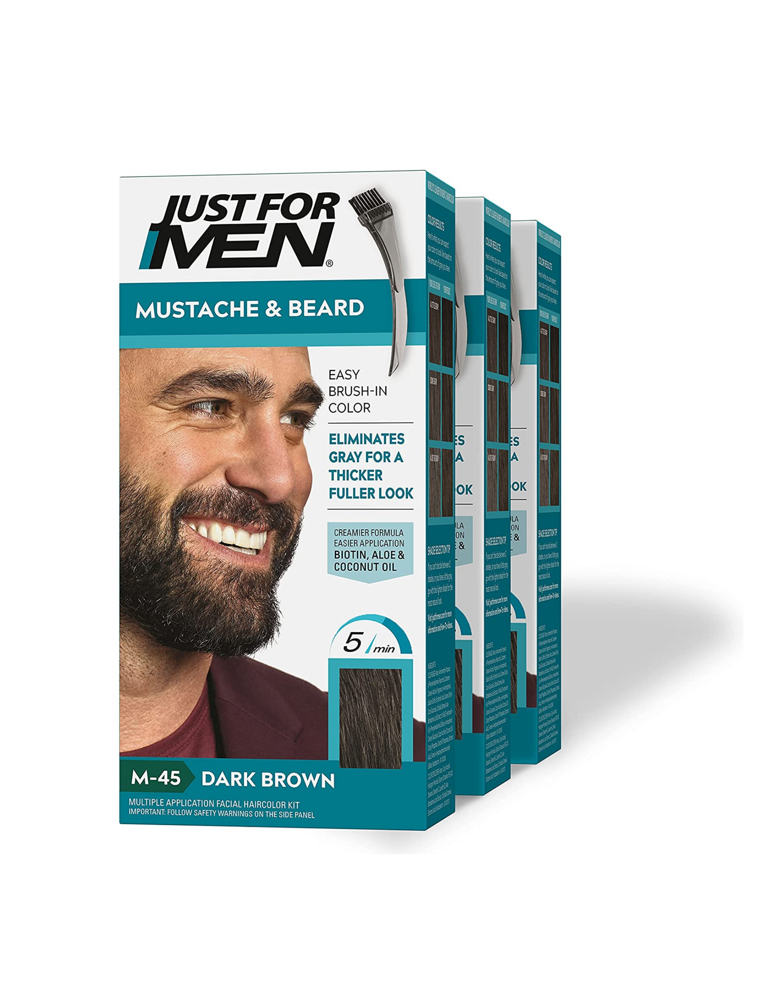 Just for Men Mustache & Beard with Brush, M-45, Dark Brown (Pack of 3)