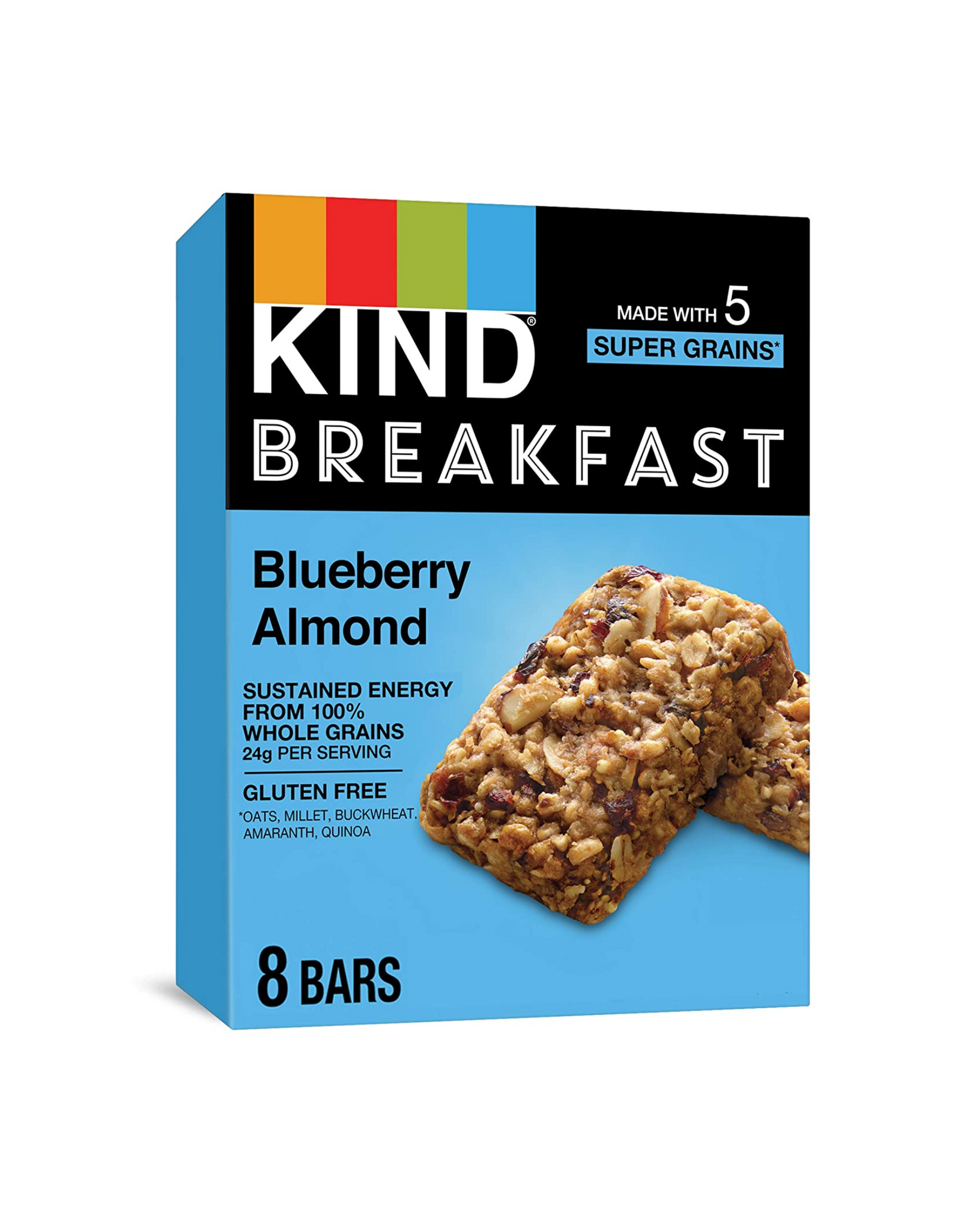 KIND Breakfast Bars, Blueberry Almond, Whole Grains, Gluten Free, 1.76 oz, 32 Ct