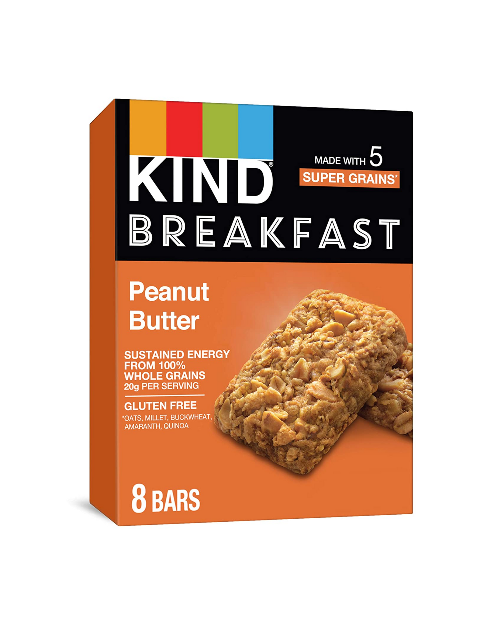KIND Breakfast Bars, Peanut Butter, Whole Grains, Gluten Free, 1.76 oz, 32 Ct