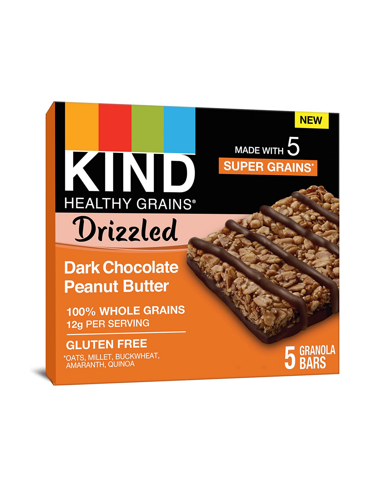 KIND Healthy Grains Bars Drizzled, Dark Chocolate Peanut Butter, Whole Grains, Gluten Free, 1.2 oz, 40 Ct in total (Pack of 8)
