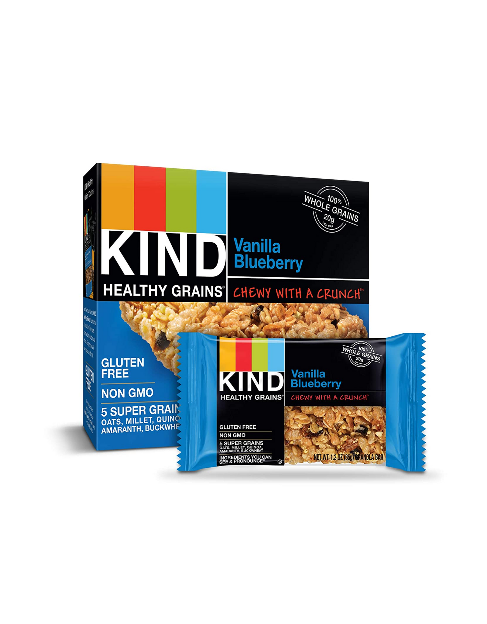 KIND Healthy Grains Bars Gluten Free, Vanilla Blueberry, Non GMO, 1.2 oz, 40 Ct