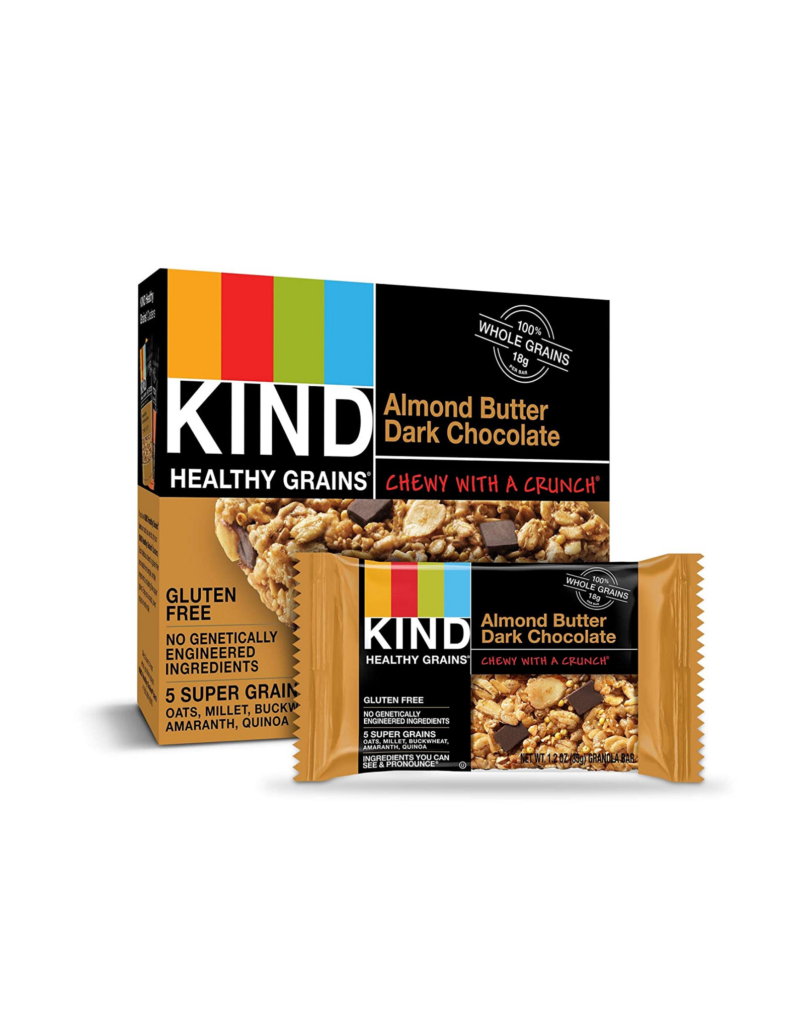 KIND Healthy Grains Bars, Almond Butter Dark Chocolate, Whole Grains, Gluten Free, 1.2 oz, 40 Ct