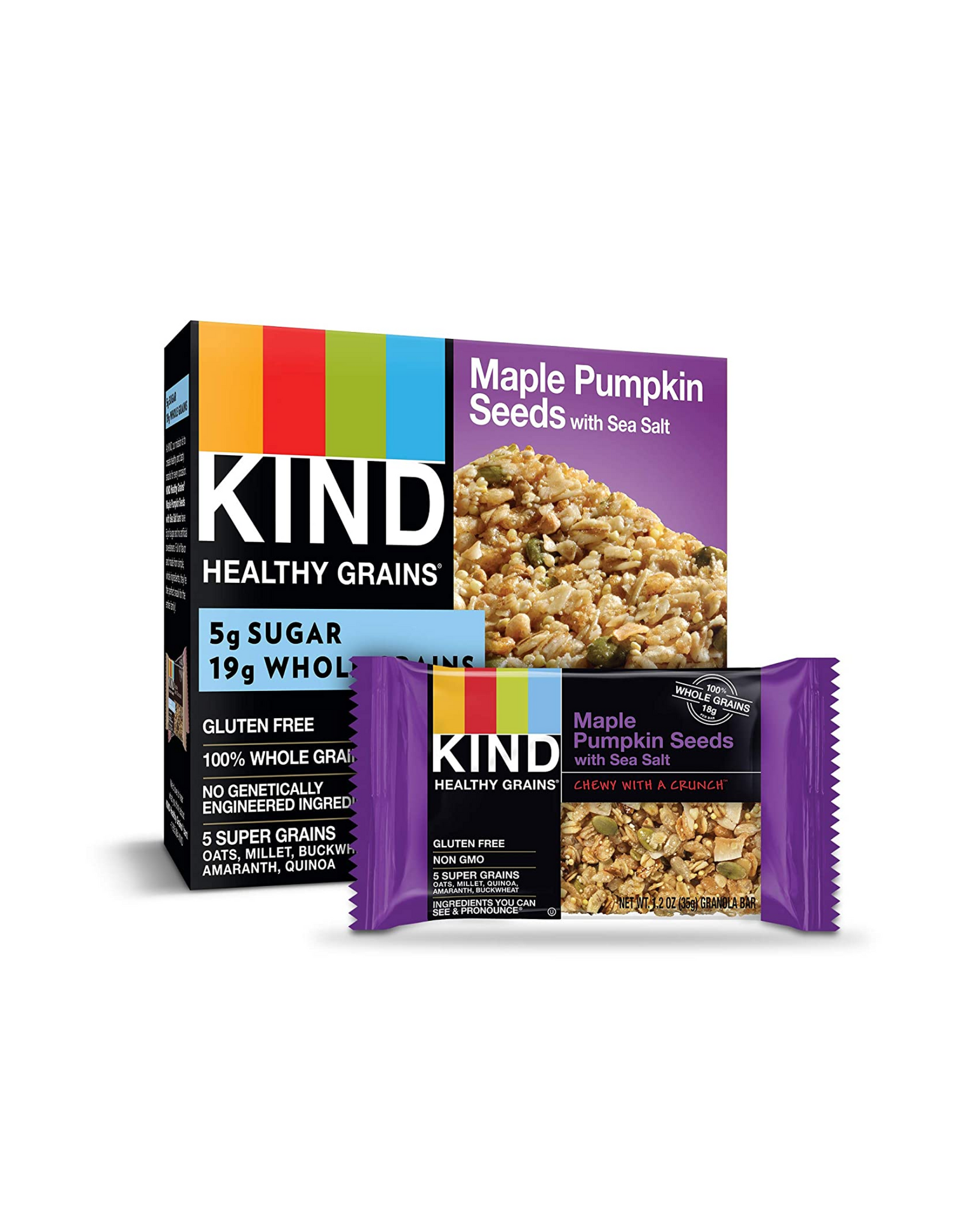 KIND Healthy Grains Bars, Maple Pumpkin Seeds with Sea Salt, Whole Grains, Gluten Free, 1.2 oz, 5 Ct (6 Pack)