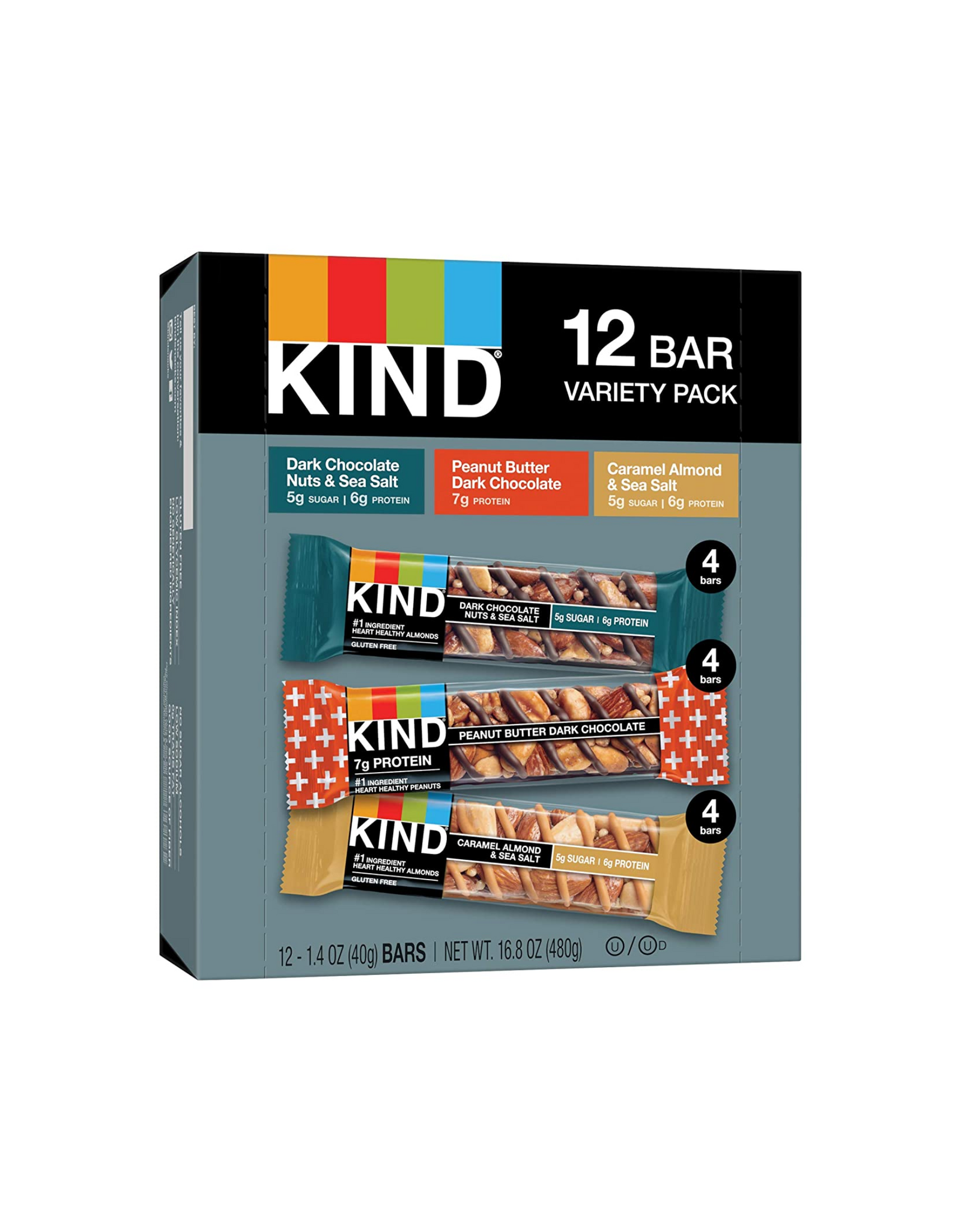 KIND Nut Bars Favorites Variety Pack, Dark Chocolate Nuts and Sea Salt, Peanut Butter Dark Chocolate, Caramel Almond and Sea Salt, 1.4 oz, 12 Ct