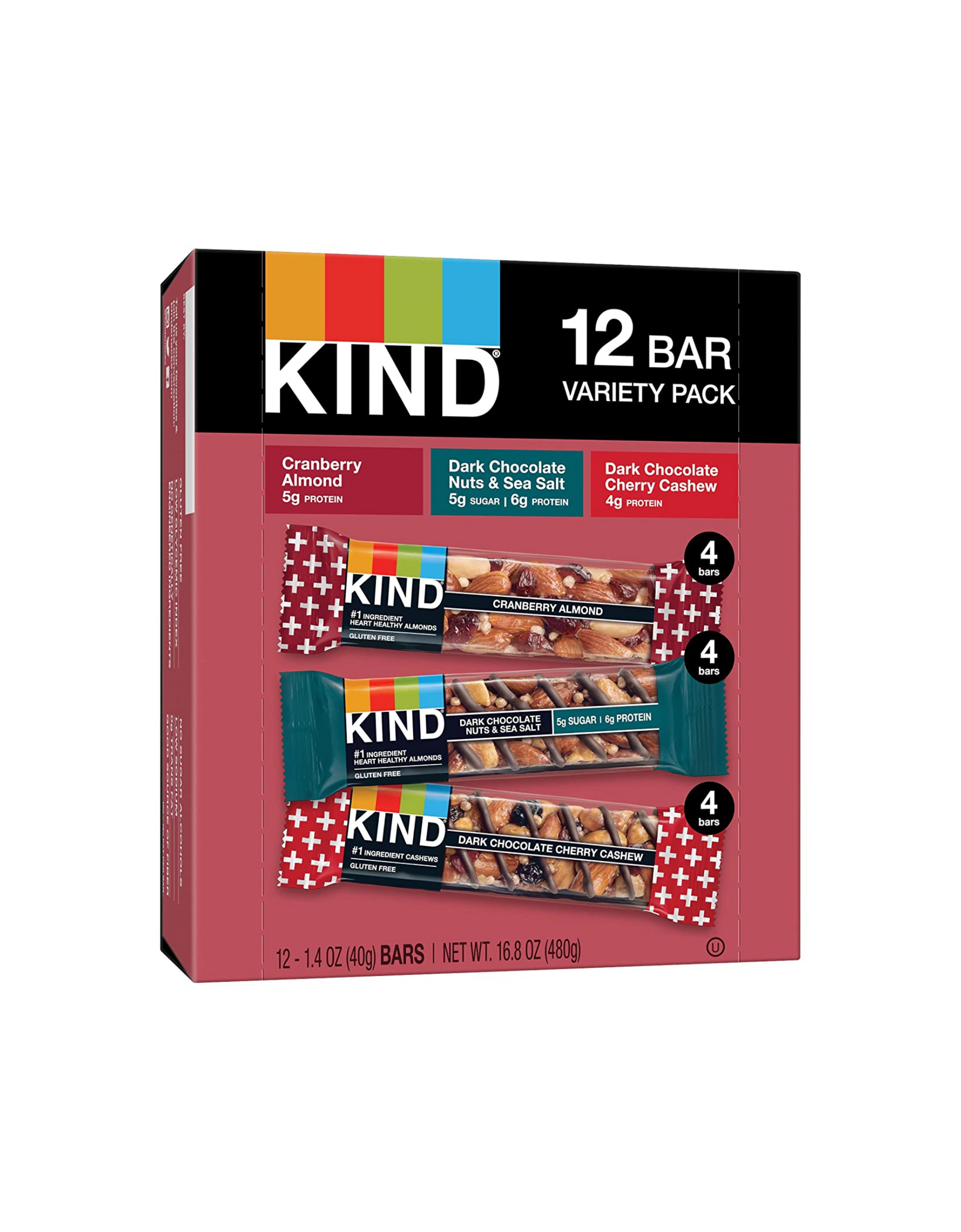 KIND Nut Bars Favorites, 3 Flavor Variety Pack, Cranberry Almond, Dark Chocolate Nuts & Sea Salt, Dark Chocolate Cherry Cashew, 1.4 oz, 12 Ct