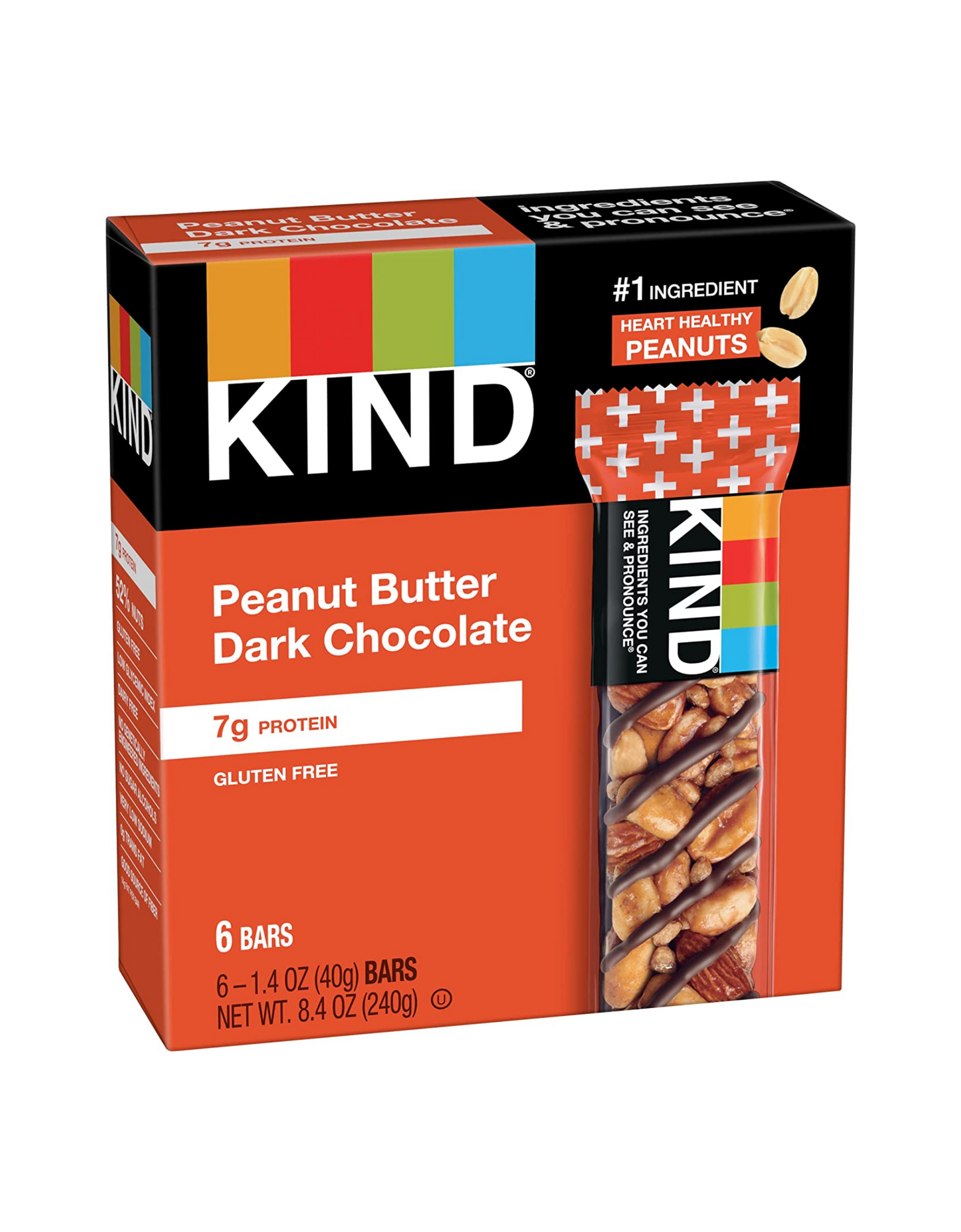 KIND Nut Bars, Peanut Butter Dark Chocolate,  7g Protein, Gluten Free, 1.4 oz, 60 Ct (Pack of 1)