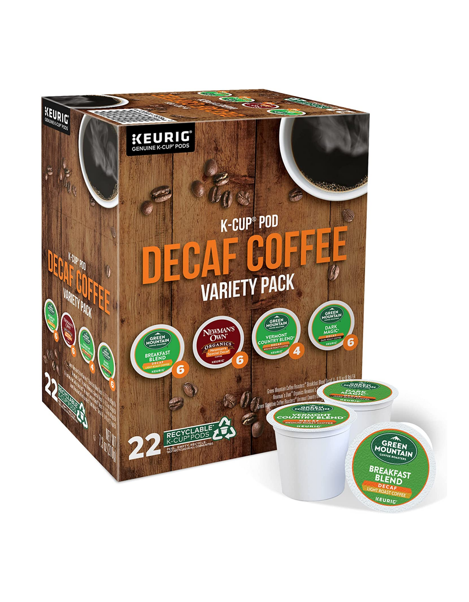 Keurig Green Mountain Coffee Roasters Decaf Coffee Variety Pack, 22 Ct