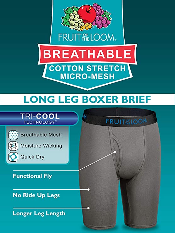 Fruit of the Loom Men's Breathable Boxer Briefs, Long Leg