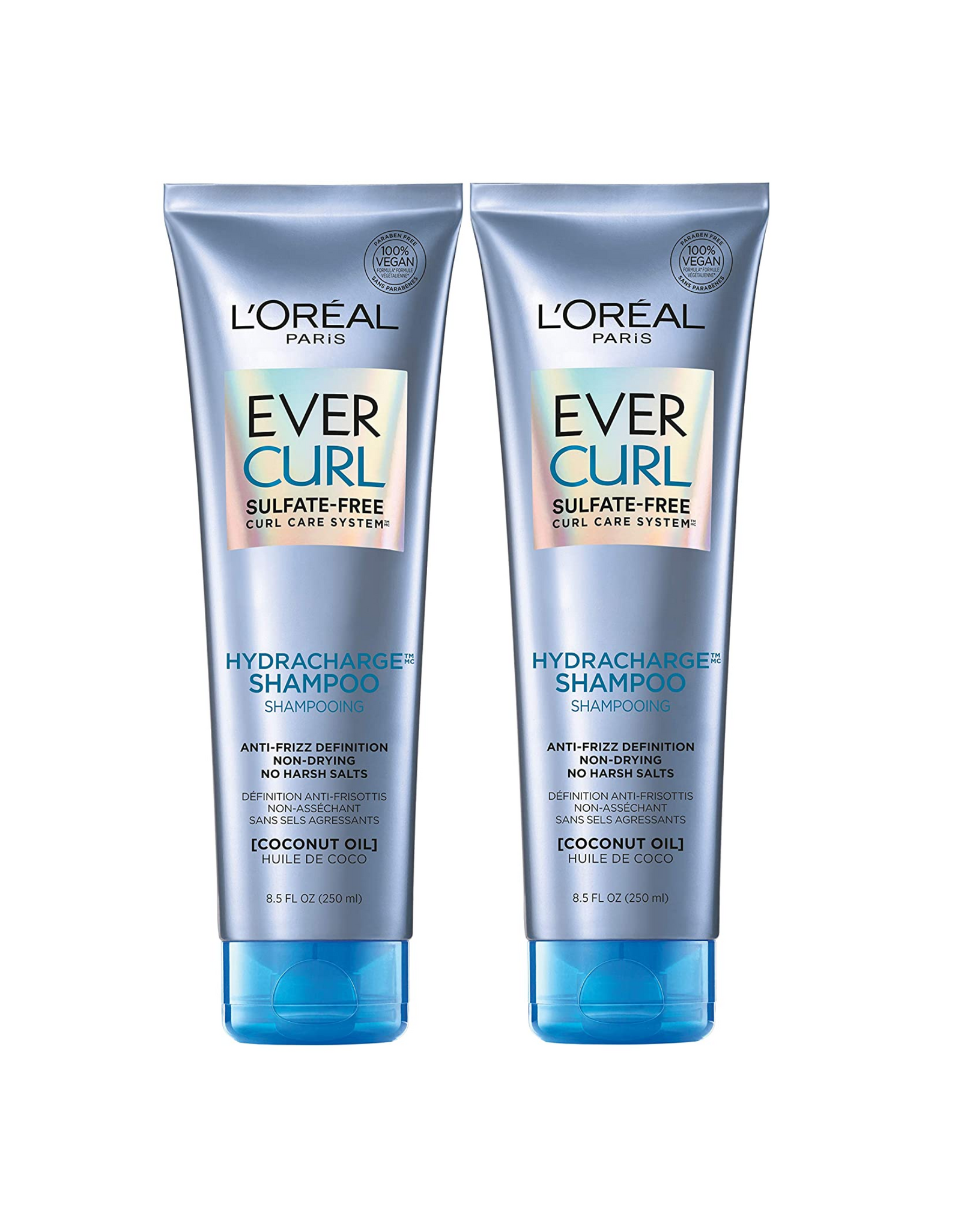 L'Oreal Paris EverCurl Sulfate Free Curl Care System Shampoo, with Coconut Oil, 8.5 fl oz each (Pack of 2)