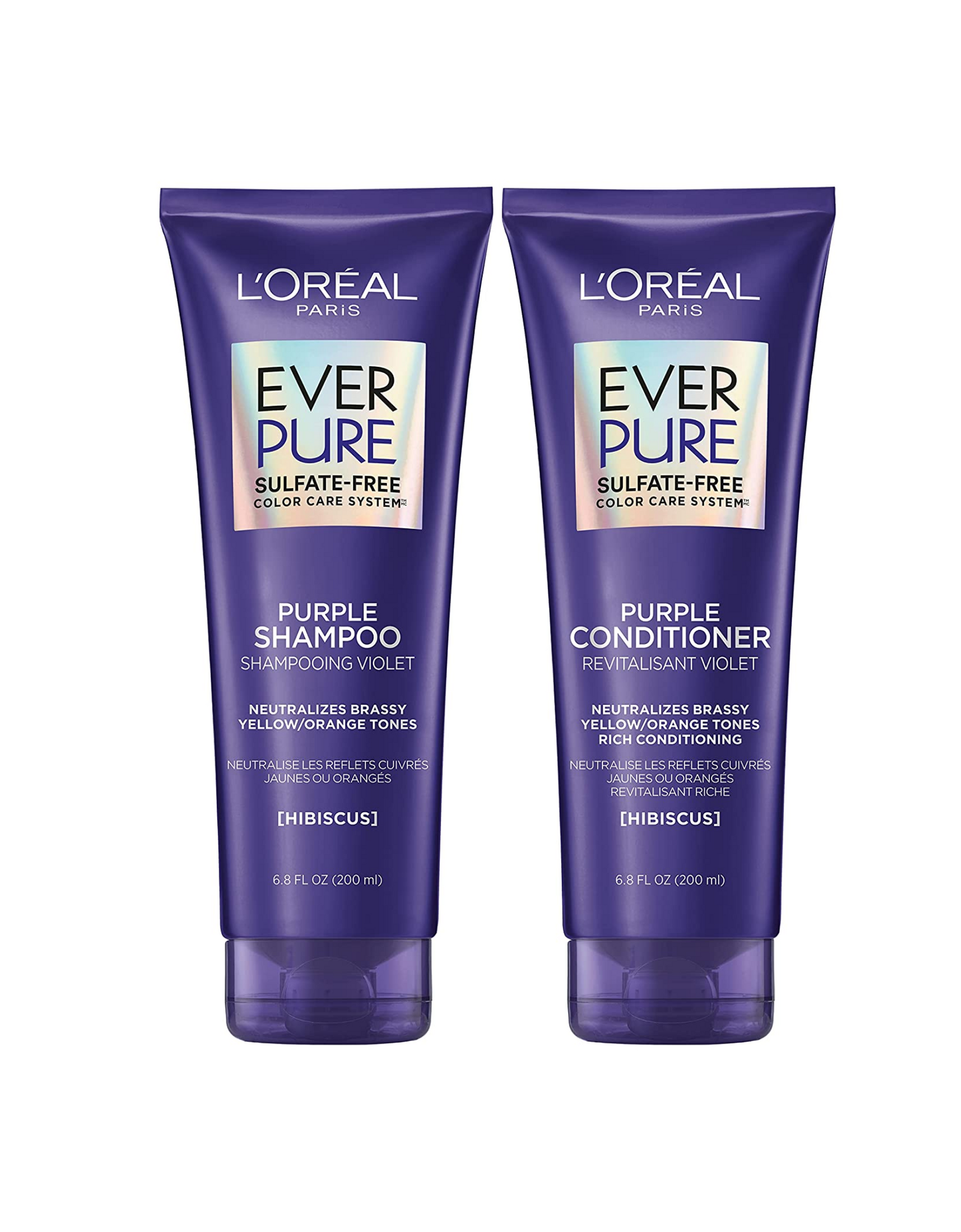 L'Oreal Paris EverPure Brass Toning Purple Sulfate Free Shampoo and Conditioner, 6.8 fl oz (Set of 2)