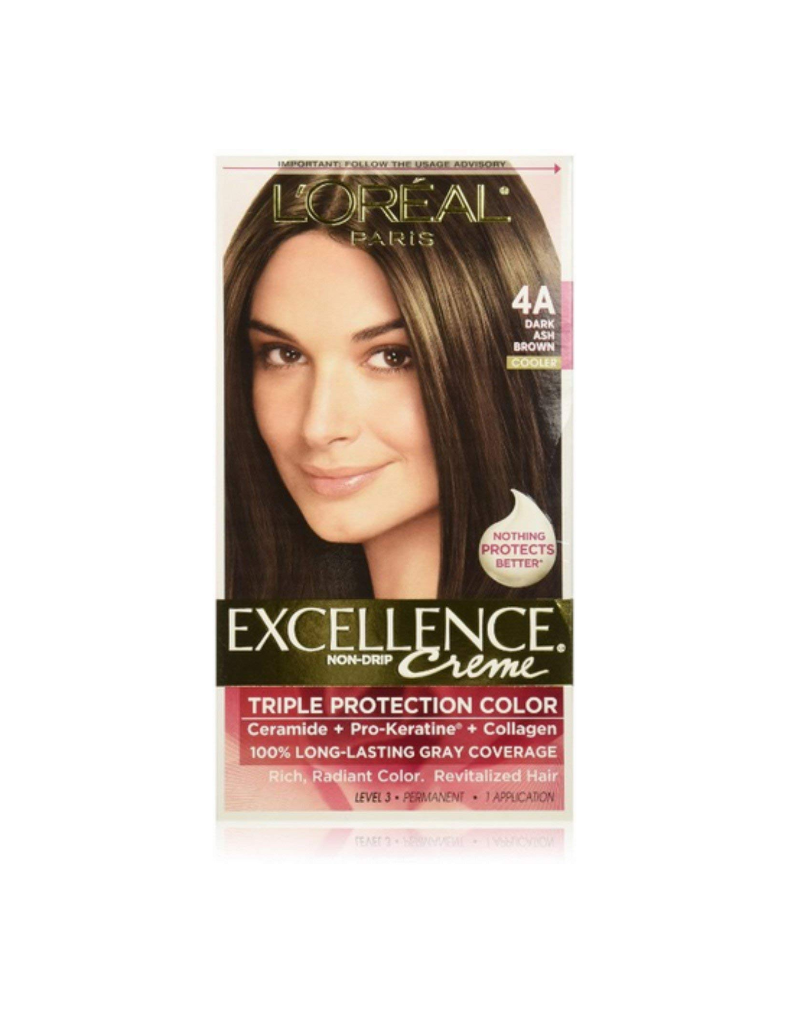 L'Oreal Paris Excellence Creme with Triple Protection Color, 4A Dark Ash Brown, 1 Ct (Pack of 1)
