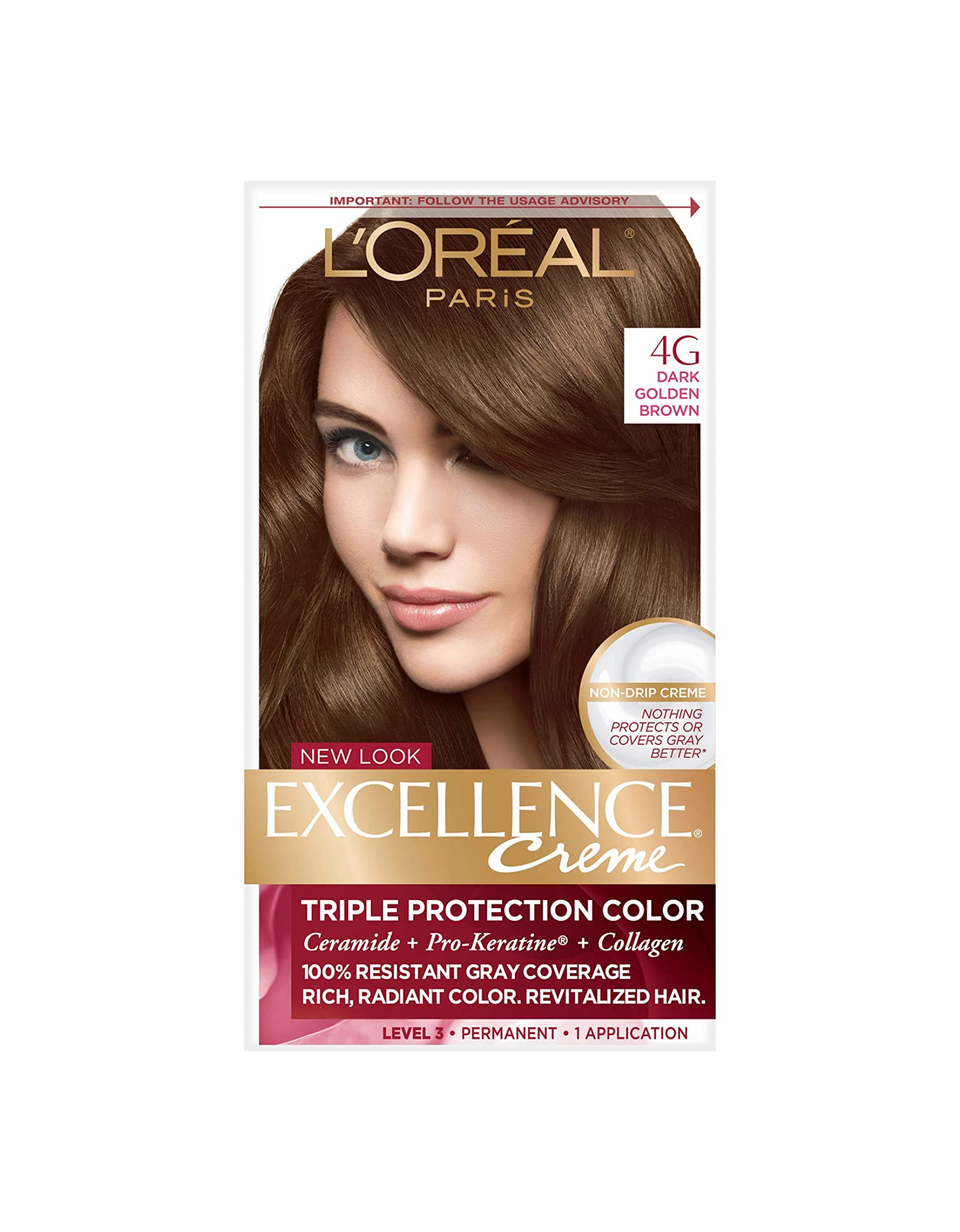 L'Oreal Paris Excellence Creme with Triple Protection Color, 4G Dark Golden Brown, 1 Ct (Pack of 1)