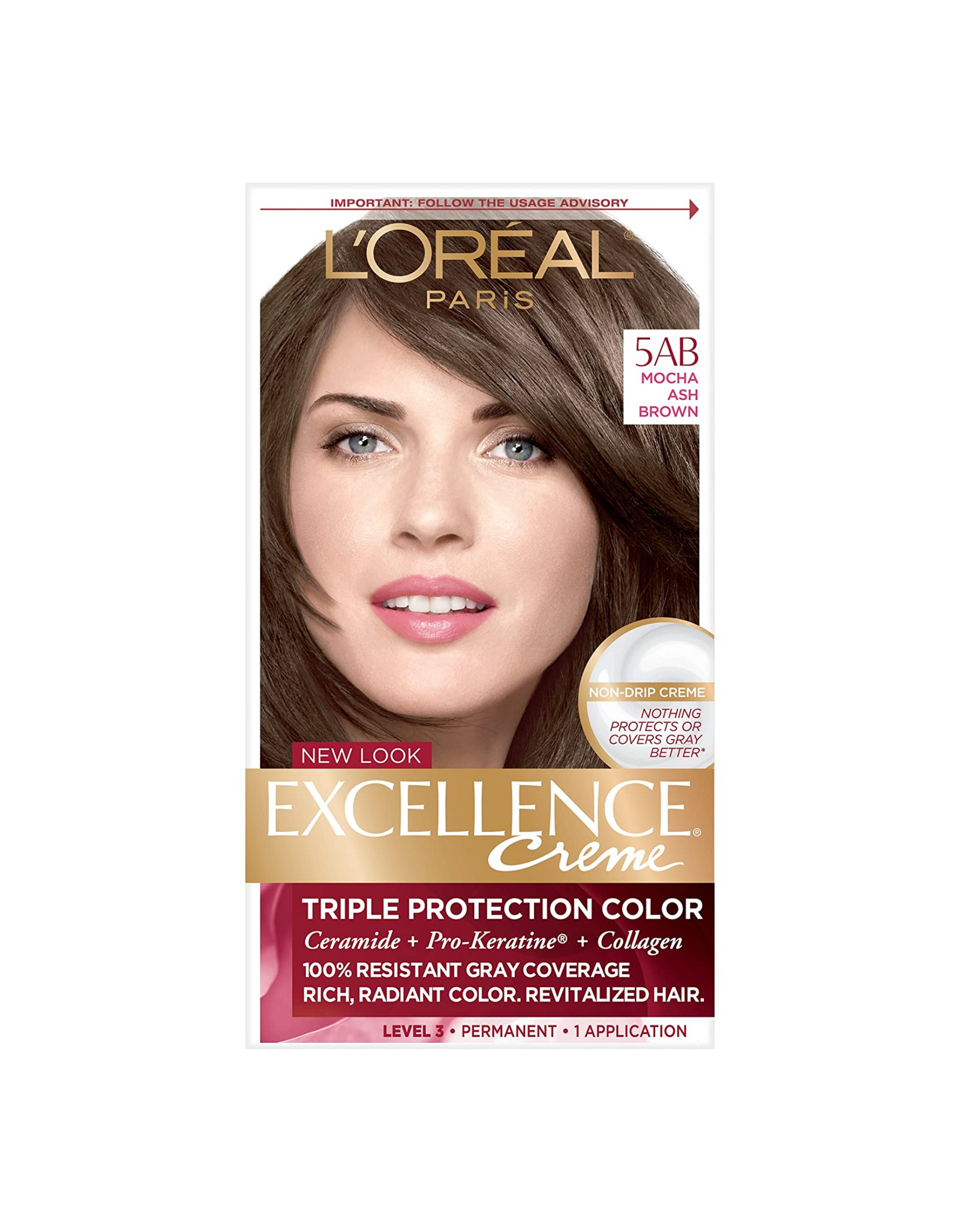 L'Oreal Paris Excellence Creme with Triple Protection Color, 5AB Mocha Ashe Brown, 1 Ct (Pack of 1)