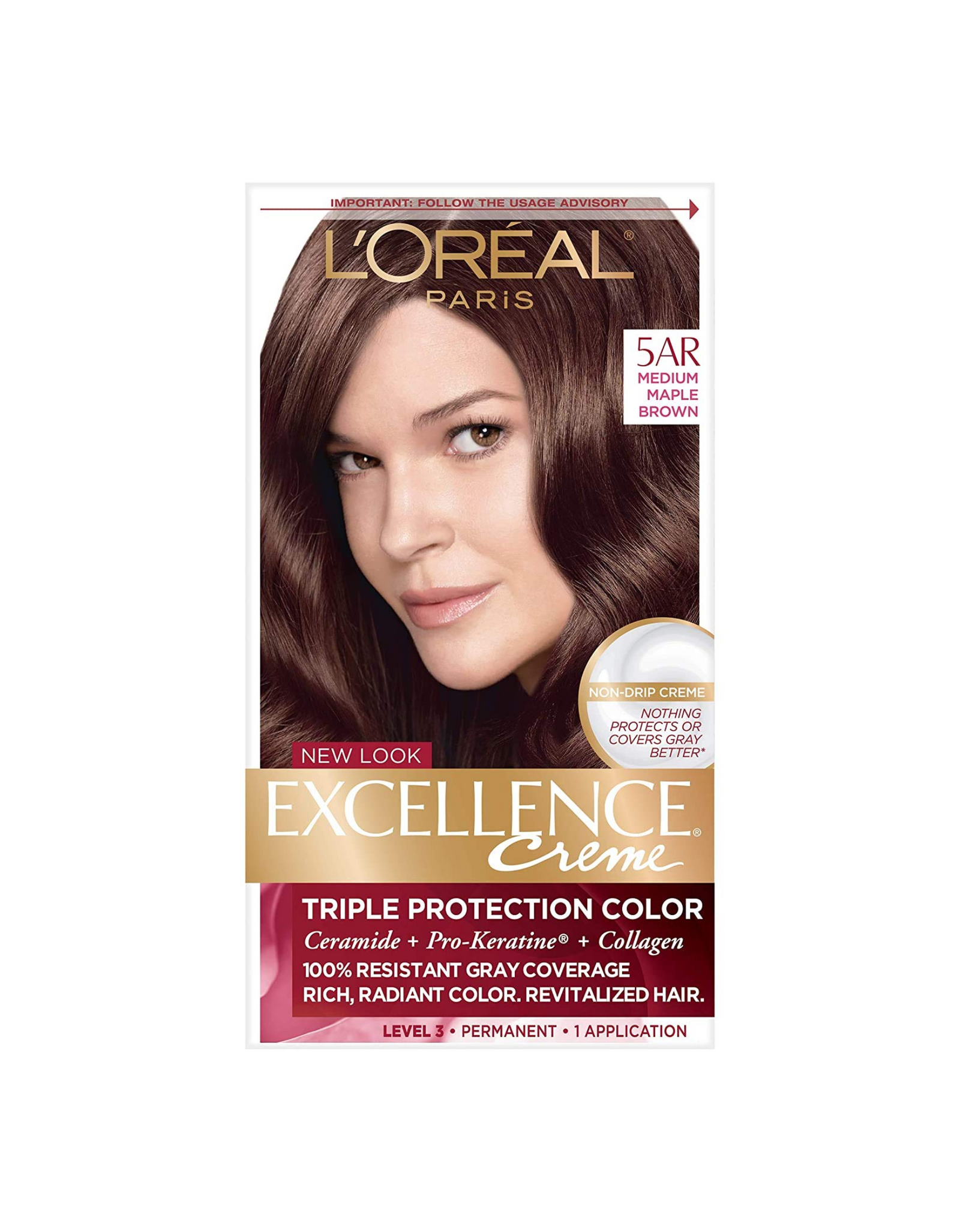 L'Oreal Paris Excellence Creme with Triple Protection Color, 5AR Medium Maple Brown, 1 Ct (Pack of 1)