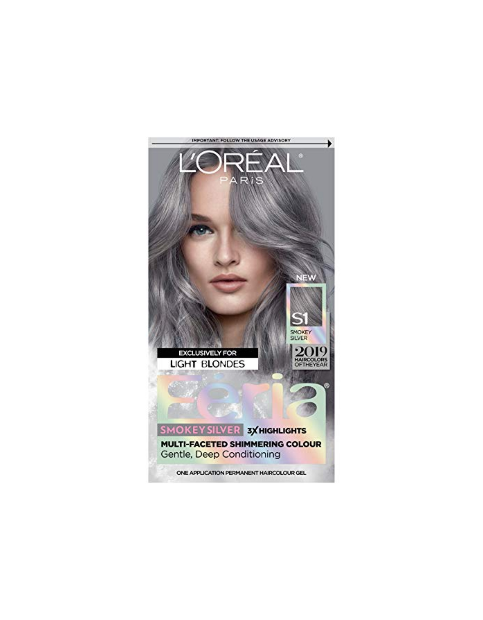 L'Oreal Paris Feria Multi-Faceted Shimmering Hair Color, S1 Smokey Silver, 1 Ct (Pack of 1)