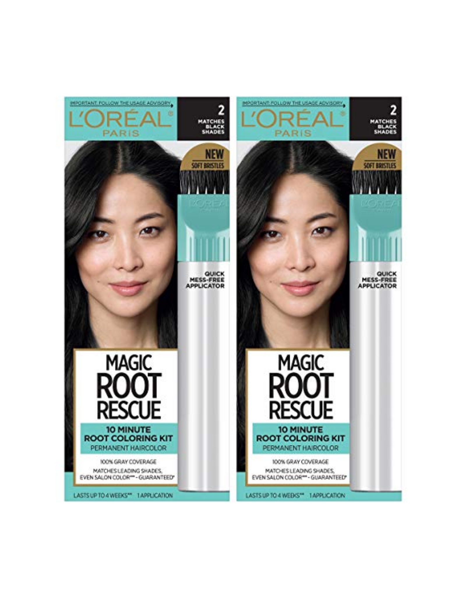 L'Oreal Paris Magic Root Rescue, 10 Minute Root Hair Coloring Kit, Permanent Hair Color, 2 Black, 2 Ct