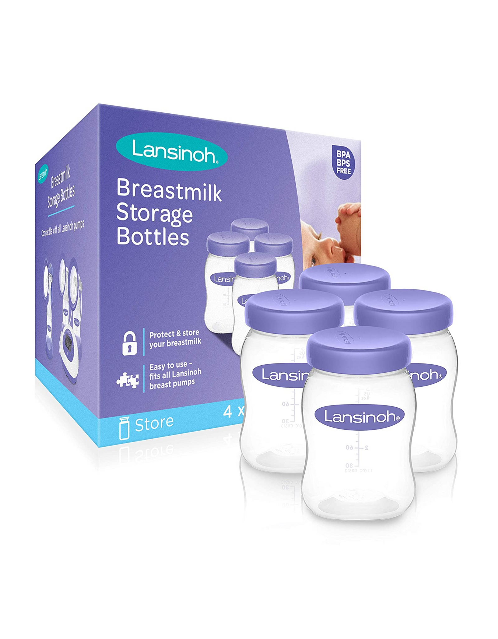 Lansinoh Breastmilk Storage Breast Pump Bottles, Easy To Use, 4 Ct