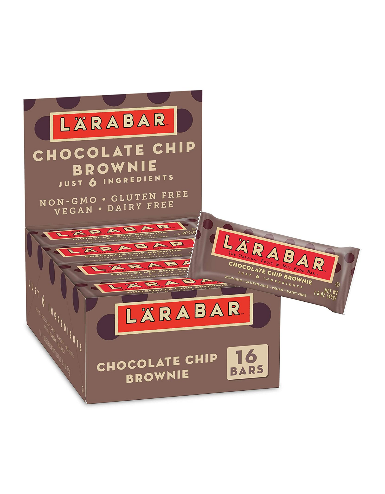 Larabar Chocolate Chip Brownie, Original Real Fruit and Nut Bar, 1.7 oz, 16 Count