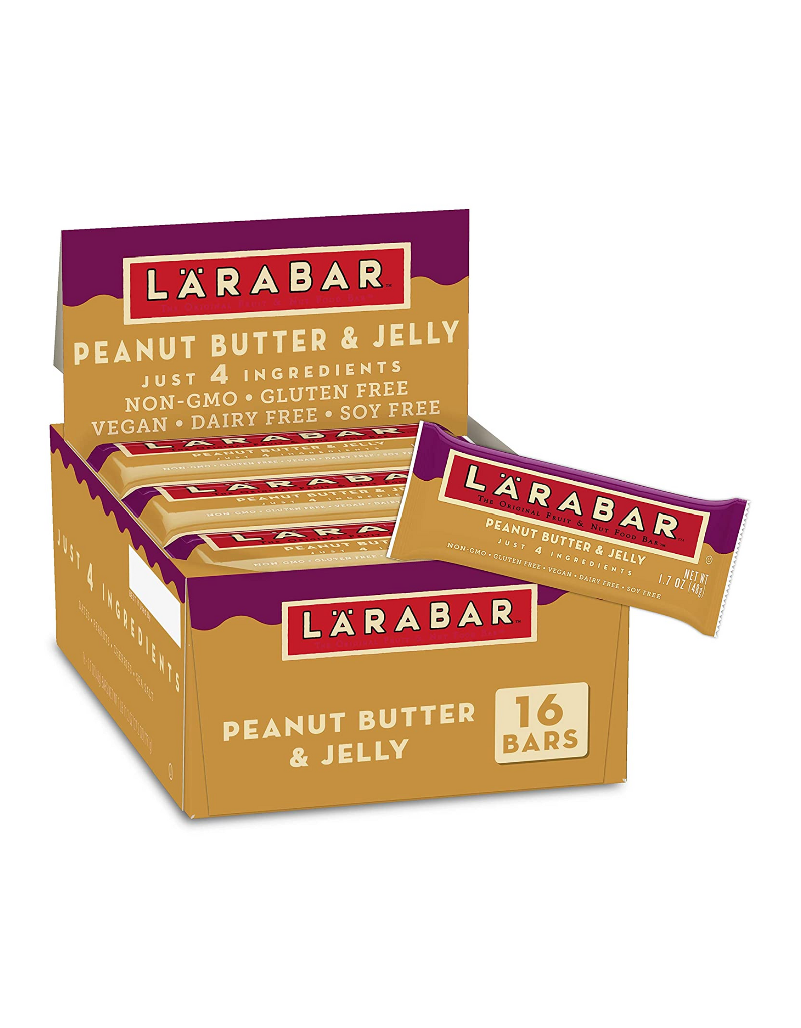 Larabar Peanut Butter and Jelly, Original Real Fruit and Nut Bar, 1.7 oz, 16 Count