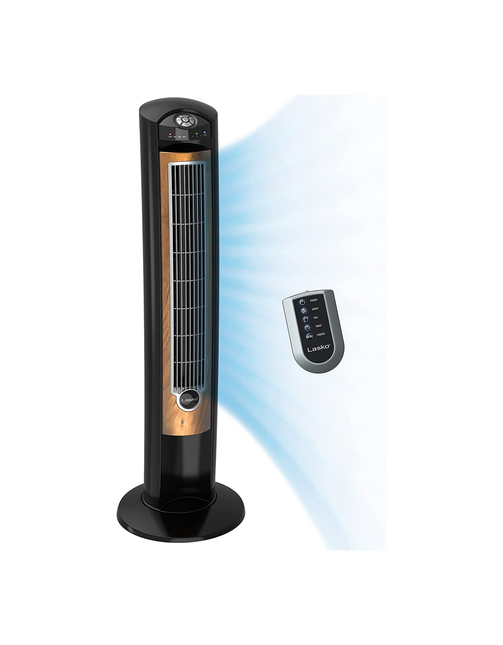 Lasko Products Portable Electric 42" Oscillating Tower Fan with Fresh Air Ionizer, Blackwood T42950